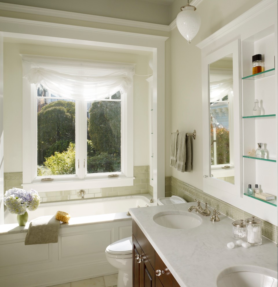 Design ideas for a traditional bathroom in San Francisco with a submerged sink.