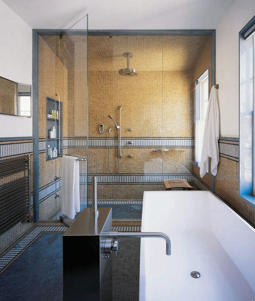 Inspiration for a contemporary mosaic tile mosaic tile floor bathroom remodel in New York