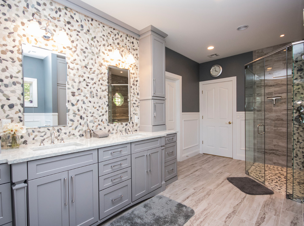 Grey and White Master Bathroom Suite Modern Bathroom Providence