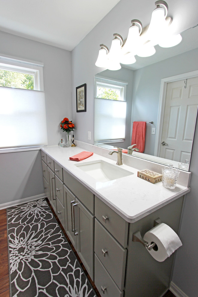 Grey Bathroom Vanity with Hamper Cabinet and Cambria Swanbridge