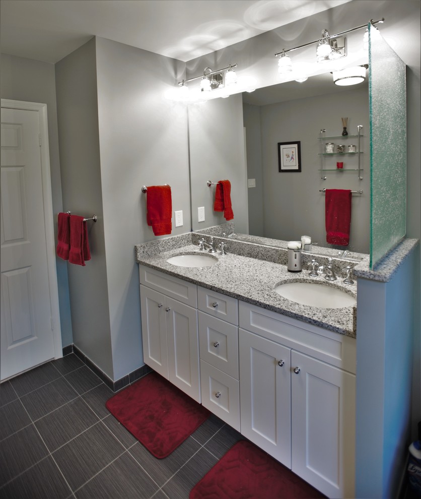 Grey Bathroom With Red Accents Transitional Bathroom Baltimore