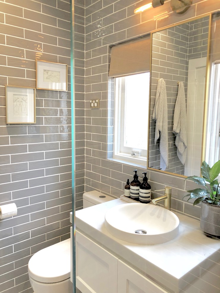 Grey + Gold Bathroom Renovation Transitional Bathroom Sydney by