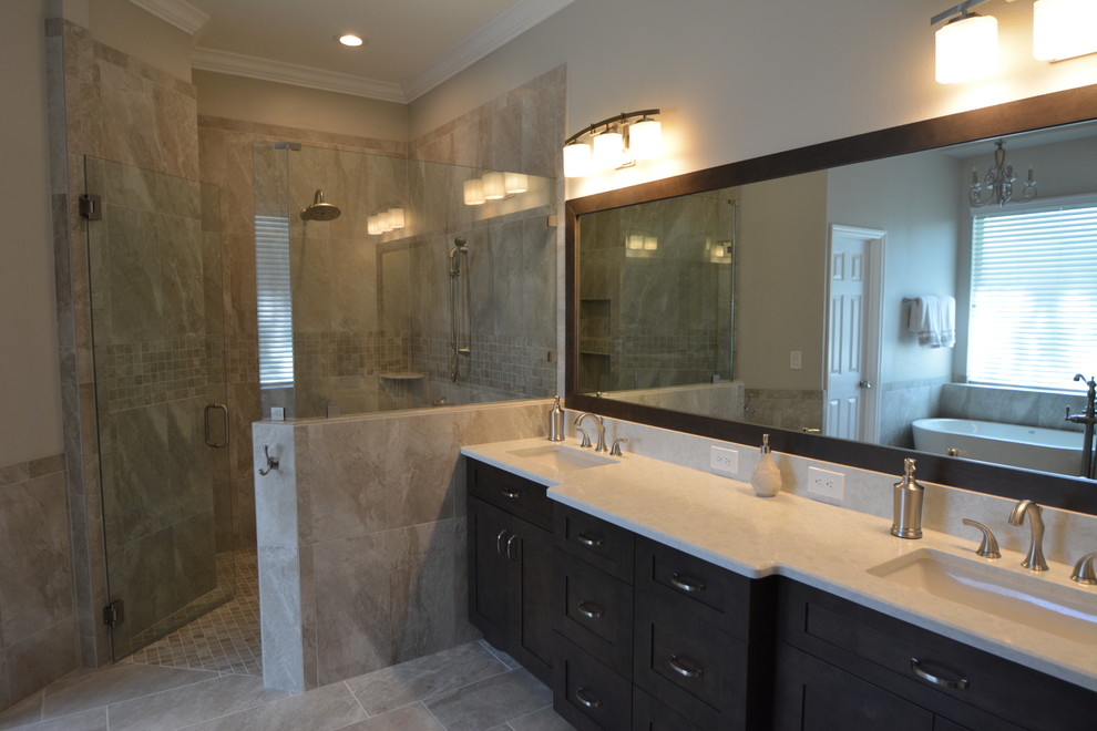 grey master bath pedestal tub Traditional Bathroom Tampa by The