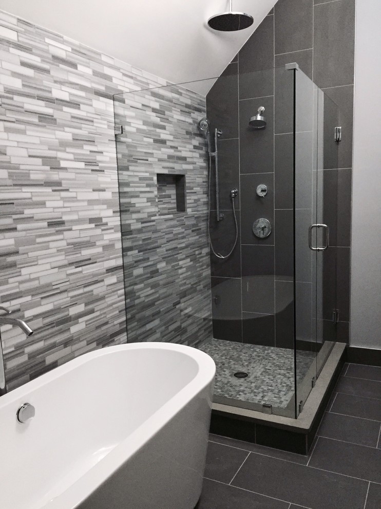 Grey Modern Master Bathroom Modern Bathroom Boston Houzz