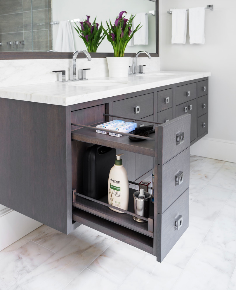 Grey Oak Floating Master Vanity Transitional Bathroom New York