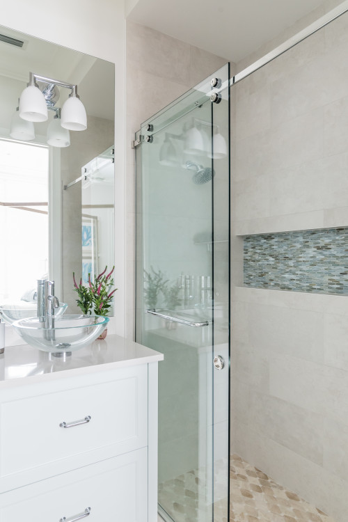 Mosaic Niche in a Beach-Styled Tile Shower