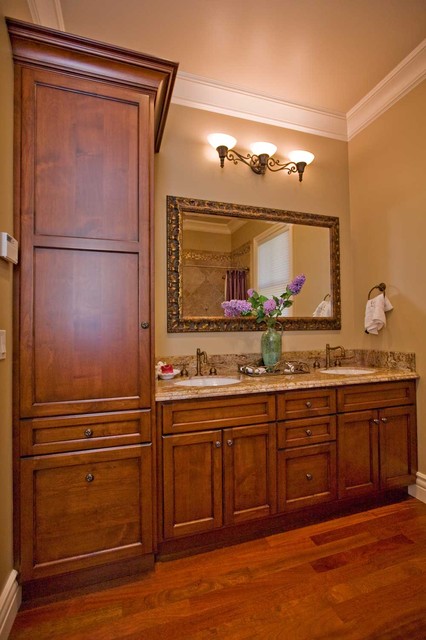 Guest Bathroom With Tall Linen Storage, Tall Bathroom Linen Cabinet