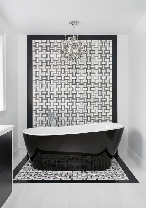 Transitional Retreat with Black Freestanding Bathtub