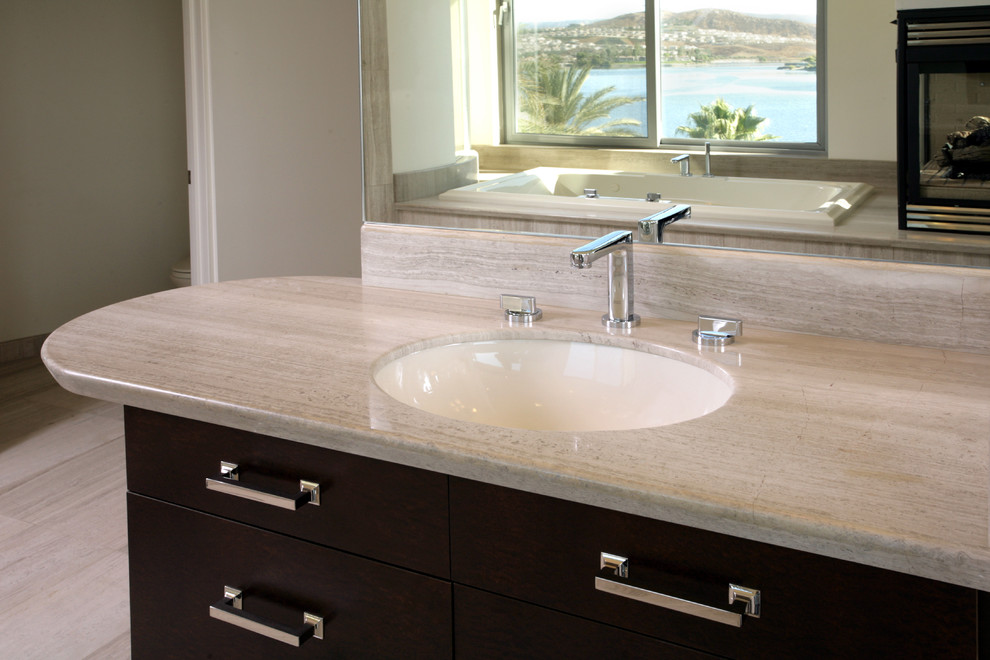 Haisa Light Polished Marble Countertop Modern Bathroom Los Angeles by SOLI Architectural