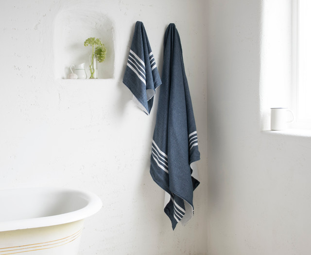 Hammam towels in navy Country Bathroom London by Loaf Houzz IE