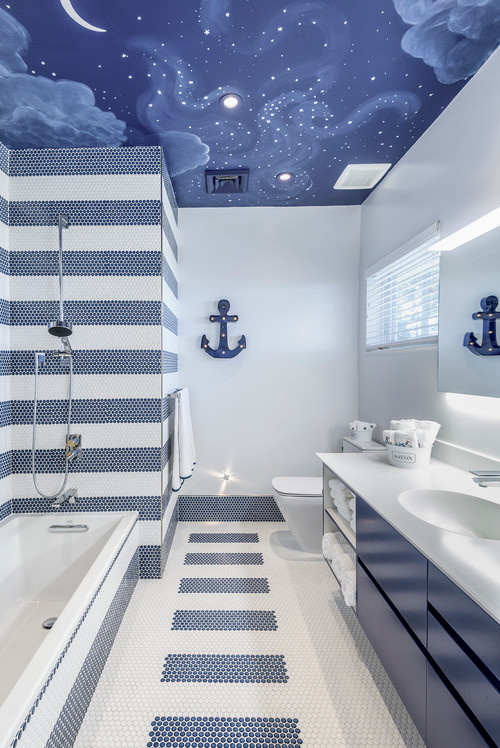 Sky-High Inspiration: Boys Bathroom Ideas with Sky Painted Ceiling