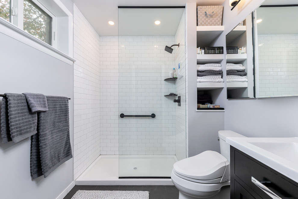 High Contrast Black and White Bathroom Remodel - Contemporary ...