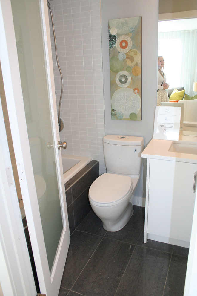 Highbanks Society • SC Charcoal Floor Tiles & Cube White Wall Tiles Traditional Bathroom