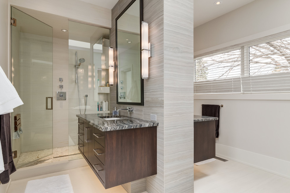 His and Her Floating Vanities with Walkthrough Shower - Modern ...