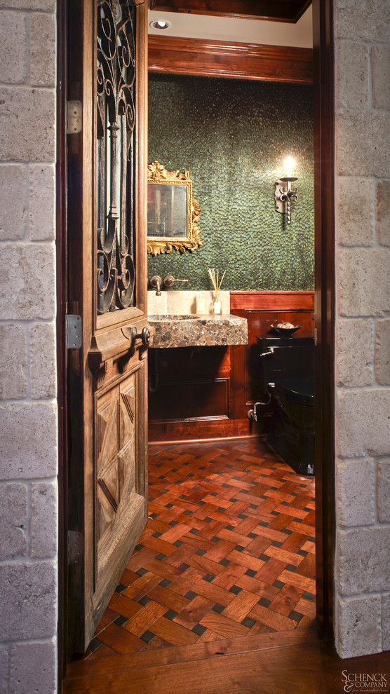 Inspiration for a rustic powder room remodel in Houston
