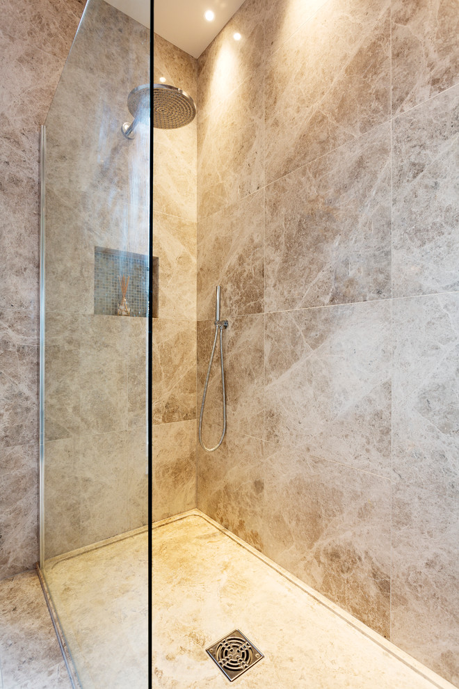 Inspiration for a medium sized mediterranean bathroom in London with a walk-in shower.