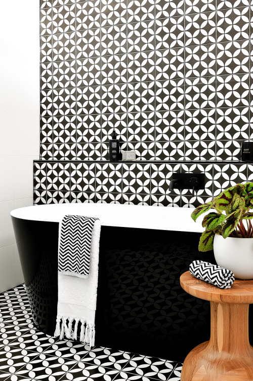 Contemporary Bathroom with Black and White Tiles