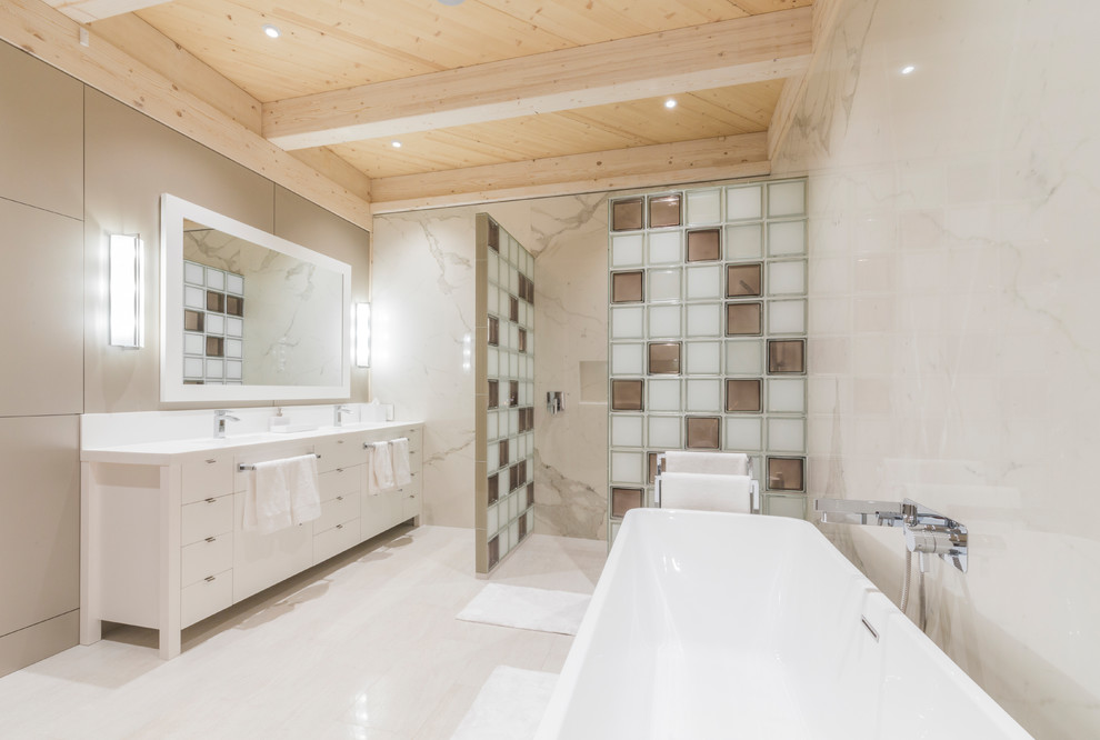 Freestanding bathtub - contemporary freestanding bathtub idea in Calgary