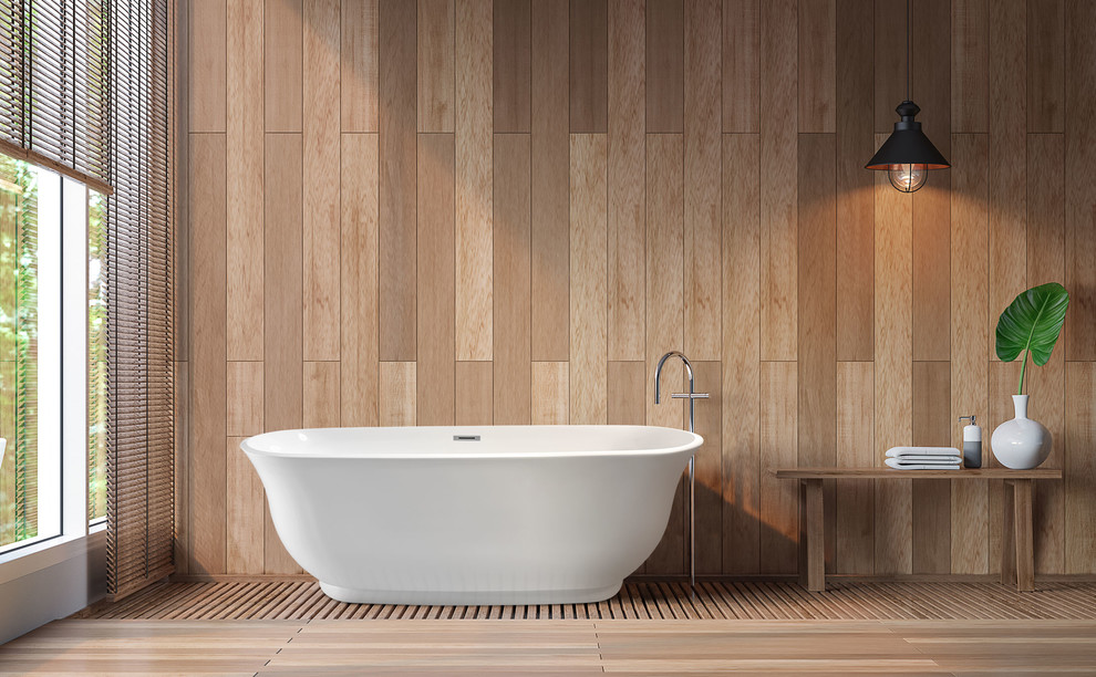 Example of a mid-sized minimalist freestanding bathtub design in Los Angeles