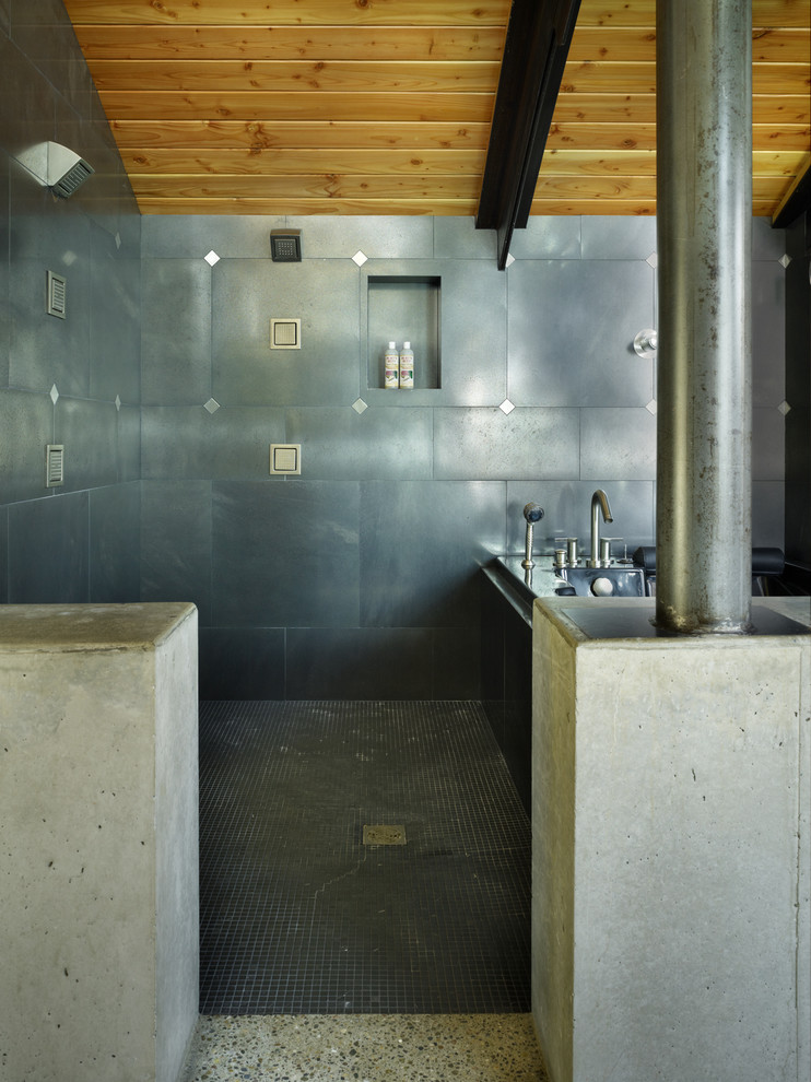 Idee per una stanza da bagno industriale con doccia doppia