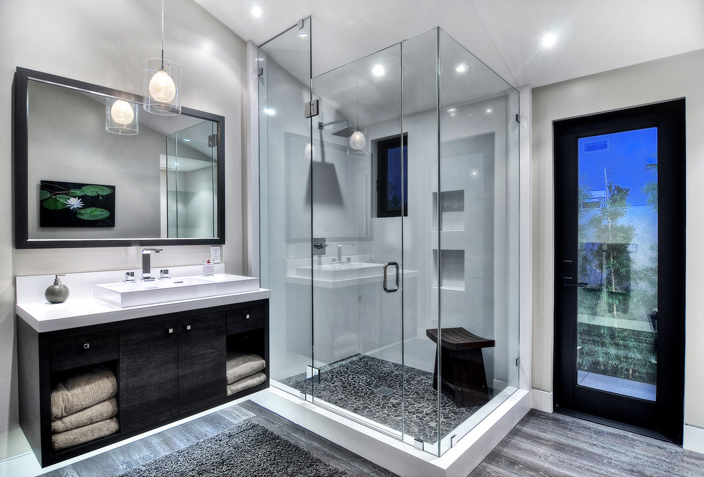 Black and sale grey bathroom