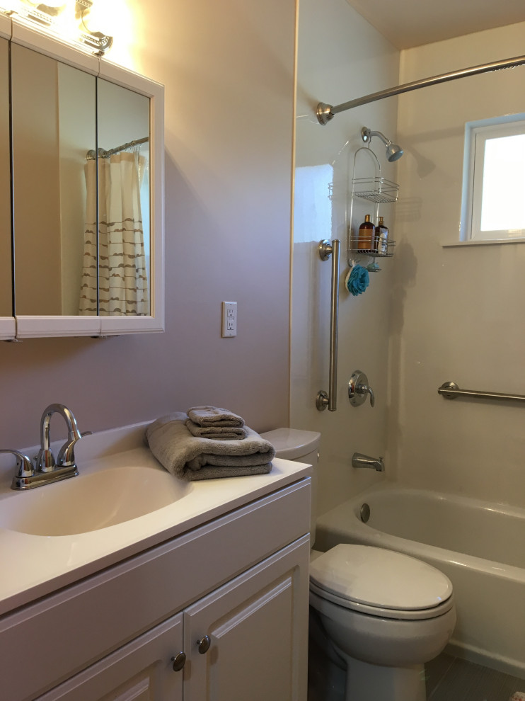 INEXPENSIVE TRANSFORMATION W/SIMPLE CLEAN FIXTURES & FINISHES Transitional Bathroom
