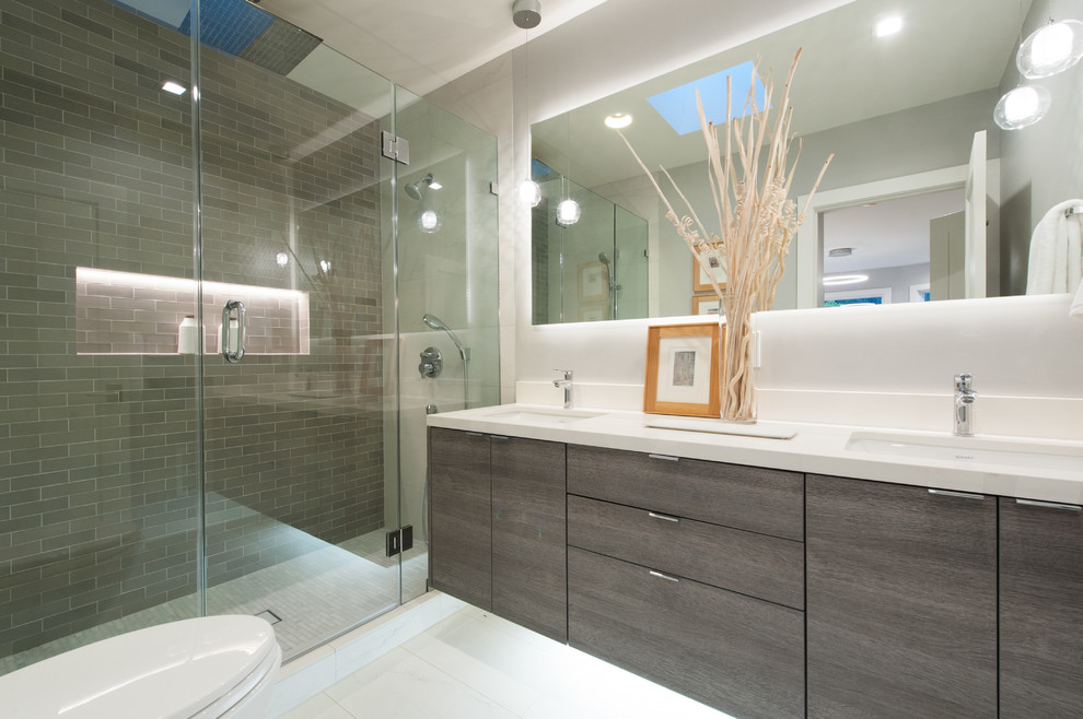 Photo of a modern bathroom in San Francisco with flat-panel cabinets.