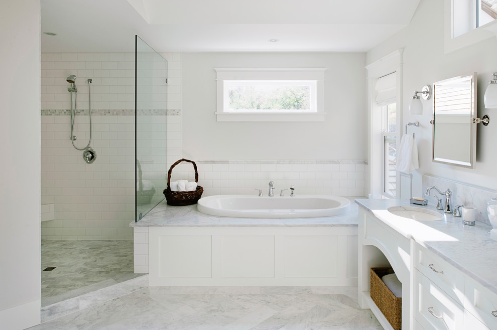 Bathroom - traditional bathroom idea in Vancouver with marble countertops
