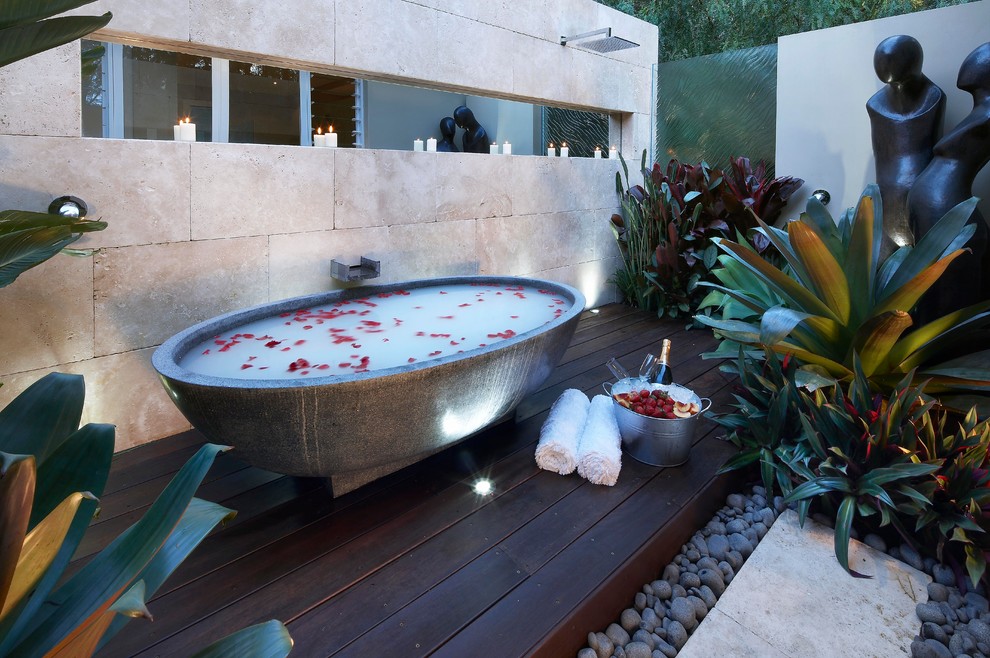 Inspiration for a contemporary freestanding bathtub remodel in Sydney