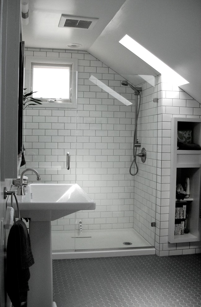 Example of a classic gray floor bathroom design in Portland