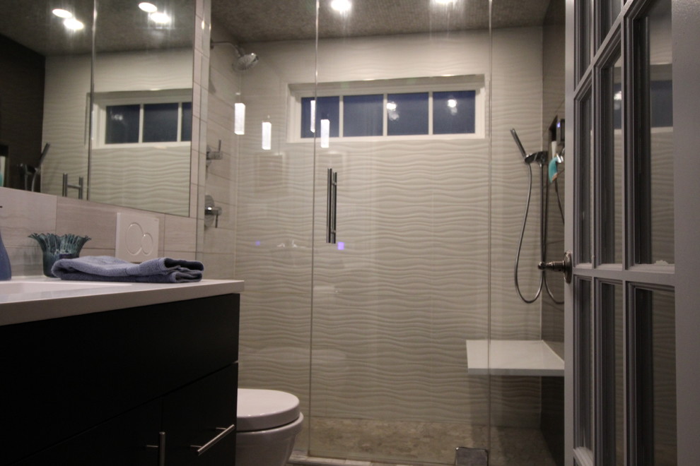 Kleines Klassisches Duschbad mit Wandtoilette und Falttür-Duschabtrennung in Chicago