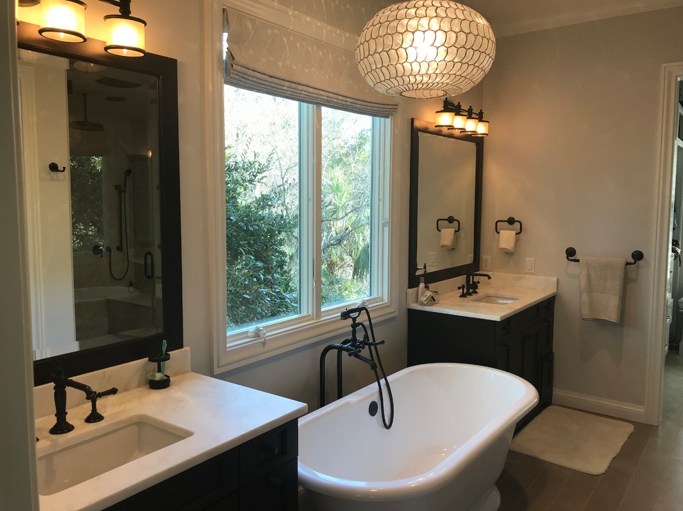 Photo of a large traditional ensuite bathroom in Charleston with solid surface worktops and white worktops.