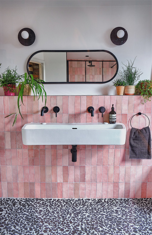 Kids’ Bathroom with Black and White Terrazzo Floor Tiles