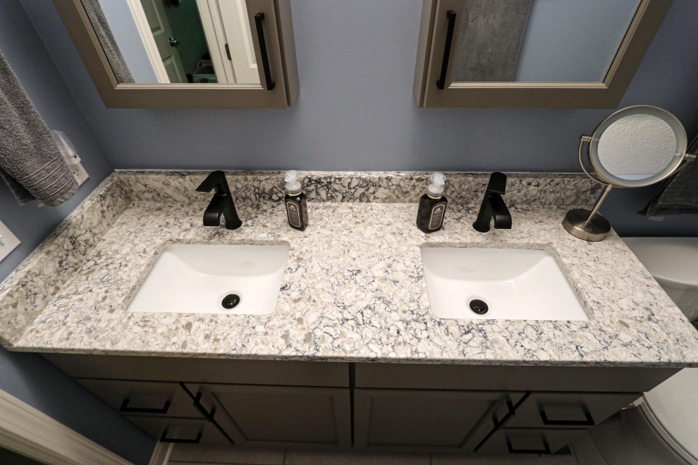 Kids Bathroom with Double Sink Vanity and Quartz Countertop ...