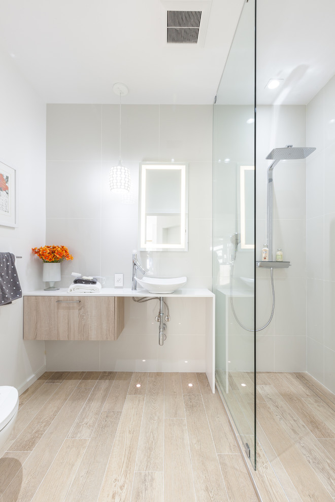 Design ideas for a contemporary bathroom in Seattle with a vessel sink.