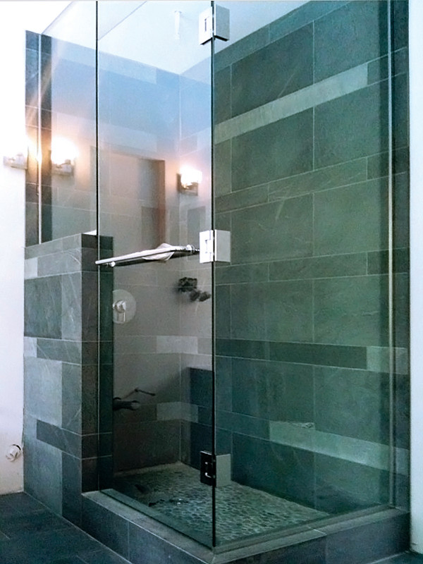 Photo of a medium sized traditional shower room bathroom in Burlington with a vessel sink, a corner bath, a one-piece toilet, beige tiles, stone tiles, beige walls and slate flooring.
