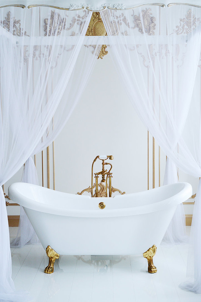 Inspiration for a victorian claw-foot bathtub remodel in San Francisco with white walls