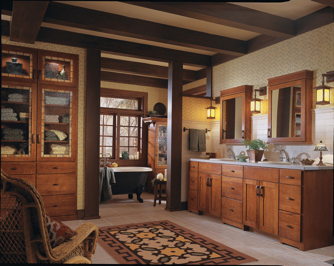 Inspiration for a rustic bathroom in Other with recessed-panel cabinets.