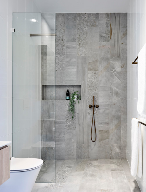 Gray Stone Tiles for a Modern Shower