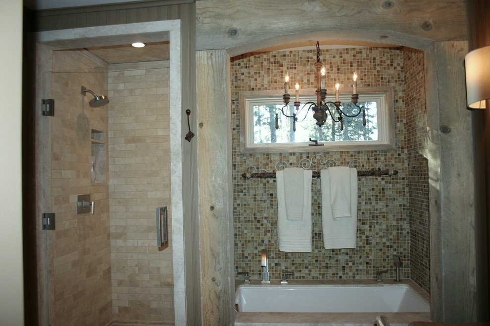 Foto di una stanza da bagno rustica con piastrelle multicolore