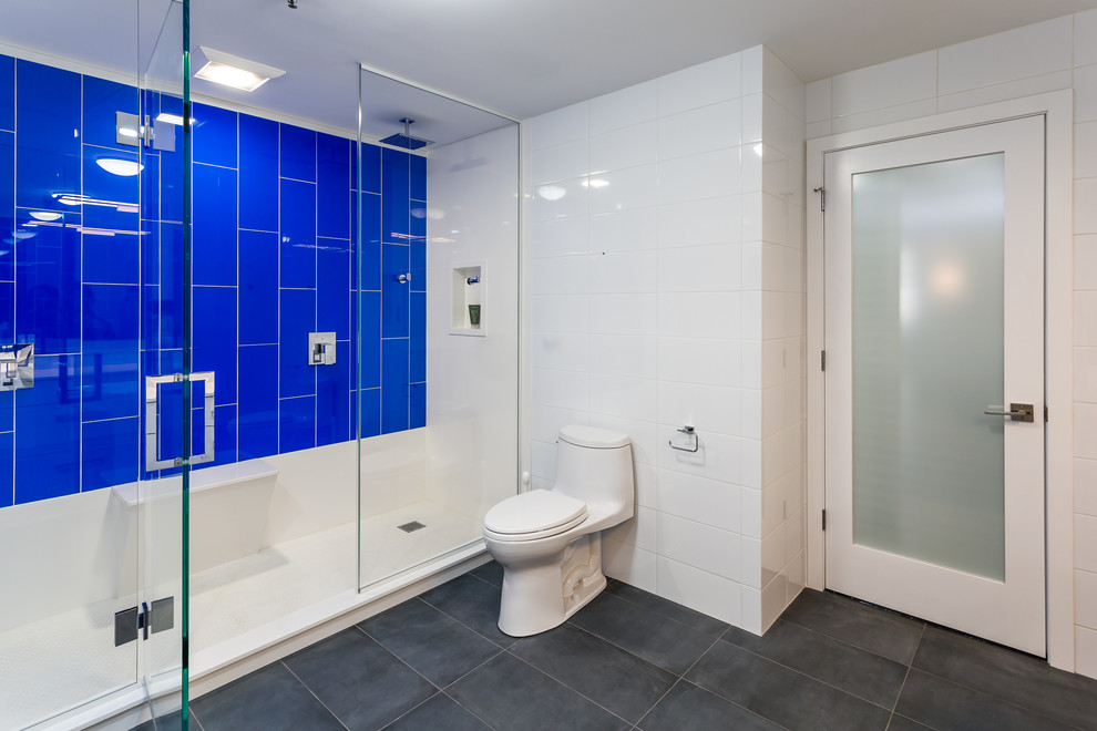 Großes Modernes Badezimmer En Suite mit Doppeldusche in Chicago