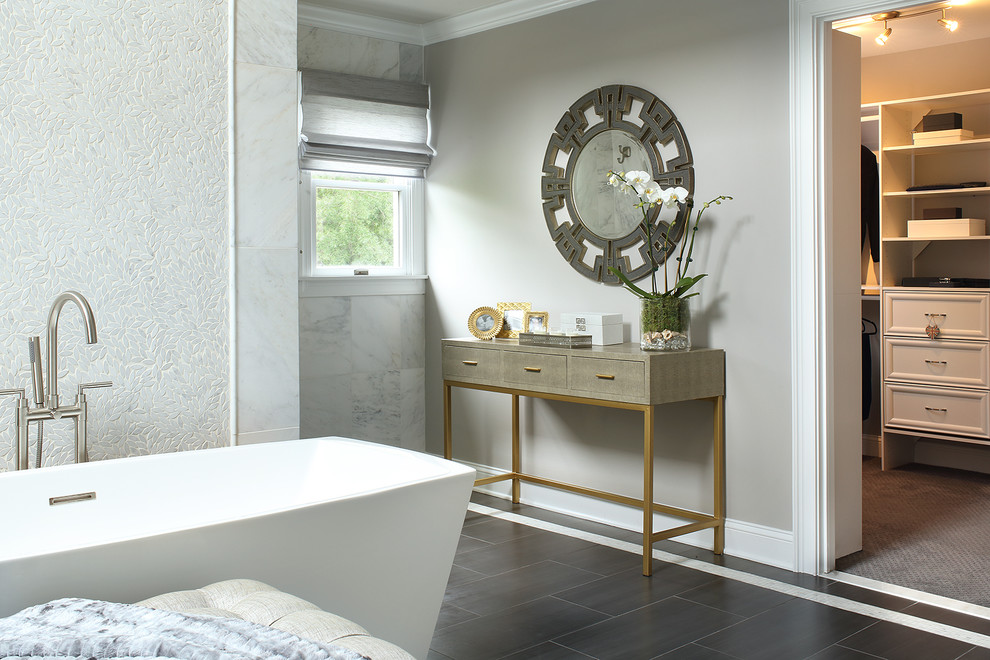 Large Luxury Master Bathroom Console Table and Mirror Transitional Bathroom New York by