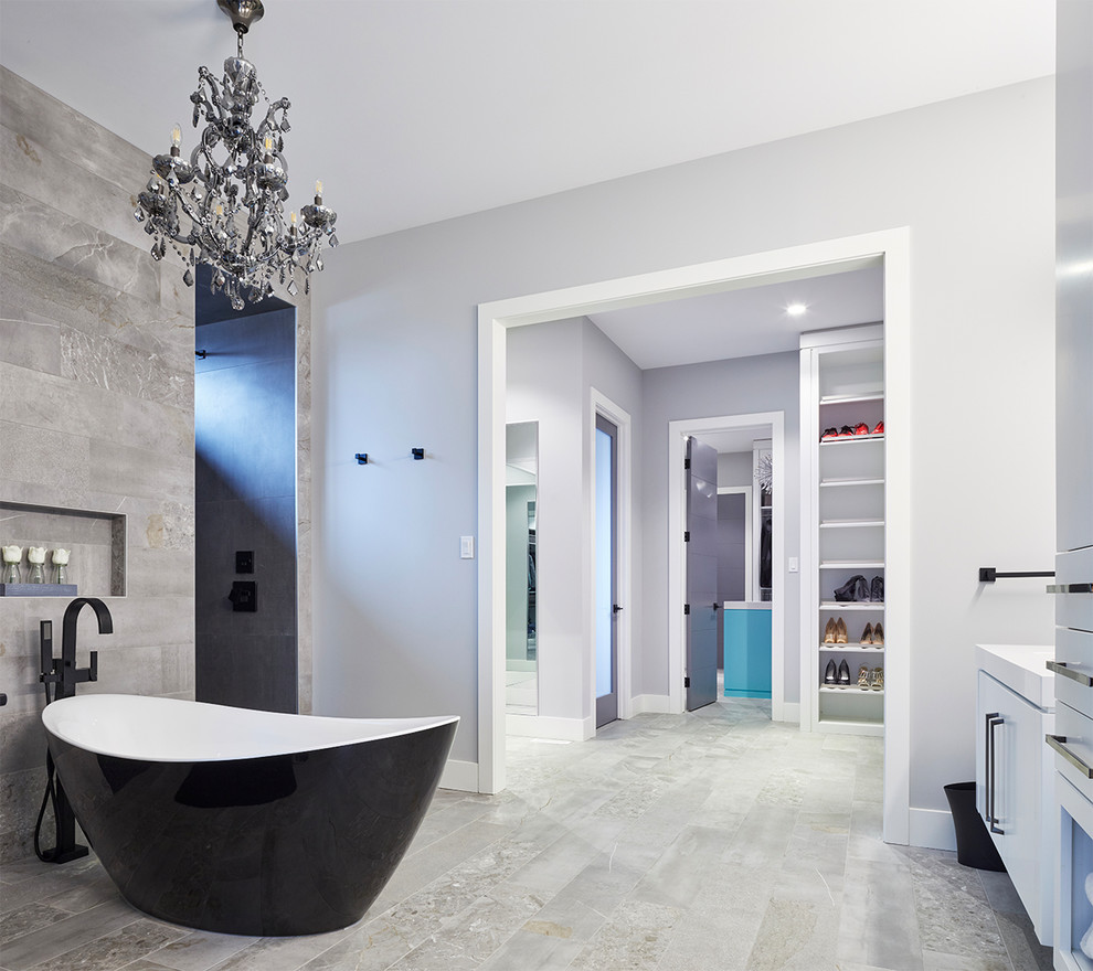 Large Master Bathroom with Adjoining WalkIn Closet Modern Bathroom