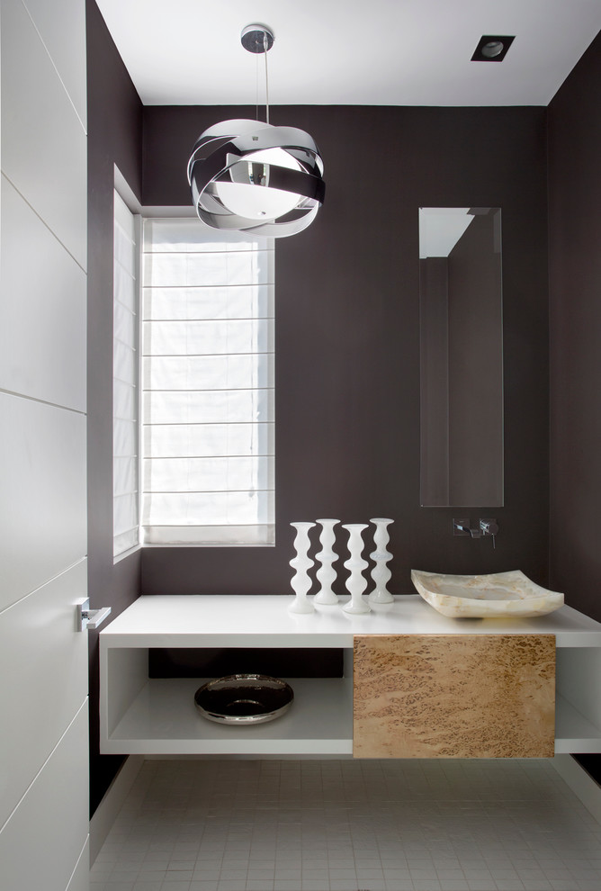 Inspiration for a small modern bathroom remodel in Boston with black walls