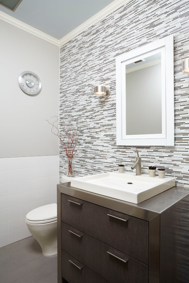 Inspiration for a contemporary bathroom remodel in Minneapolis with a vessel sink