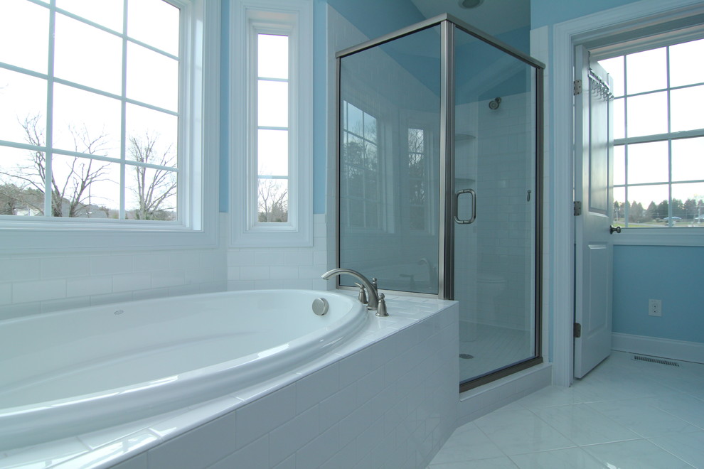 Light blue master bathroom Farmhouse Bathroom Raleigh by