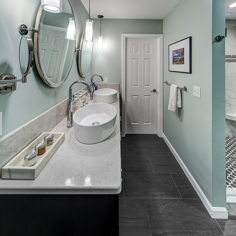 Light Teal Transitional Bathroom Boston by Goedecke Flooring