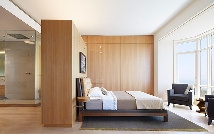 Photo of a modern bedroom in Chicago.