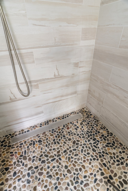 Linear Drain And Pebble Tile Shower, Is Pebble Tile Good For Shower Floor