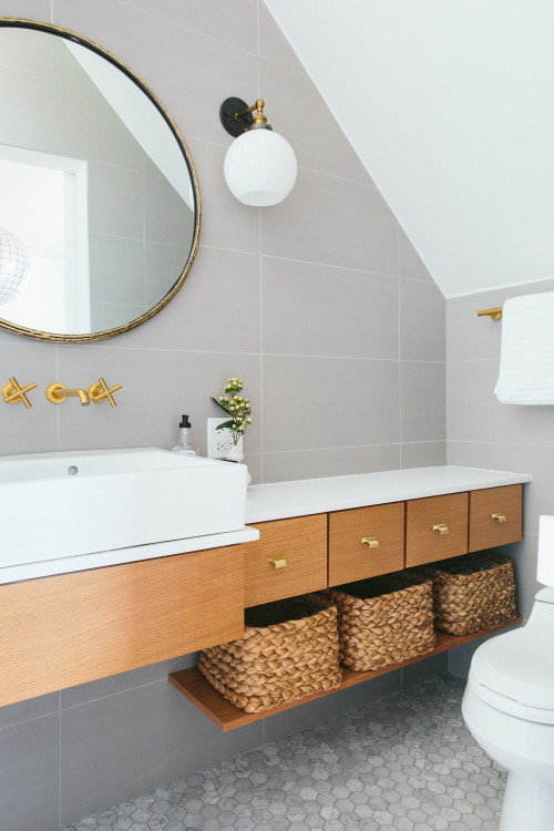 Small Wonder: Bathroom Storage with Floating Vanity and Single Shelf